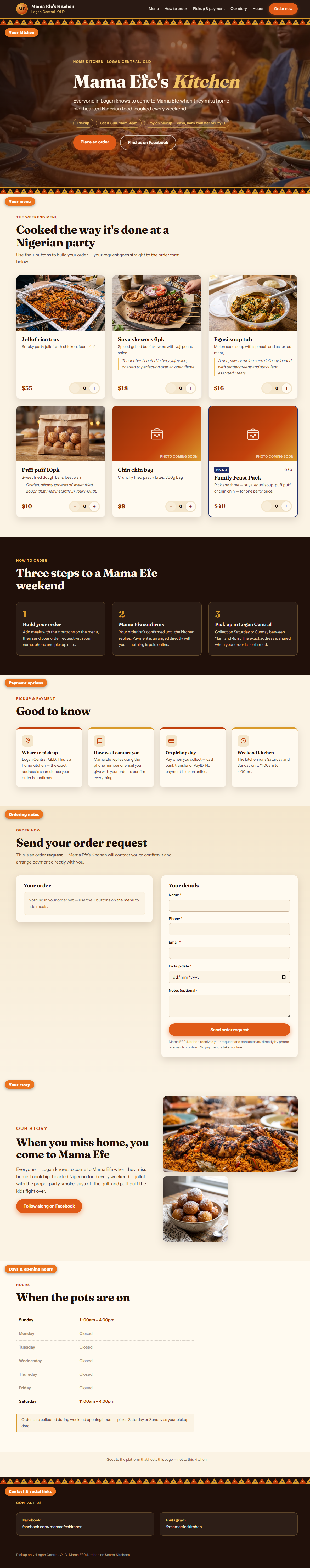 A full Secret Kitchens seller page from top to bottom, with each section labelled with the profile field that fills it.
